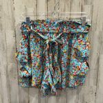 Loft Ann Taylor  Floral Tie Waist Cargo Shorts Size Small Blue Red Multi Color Photo 0