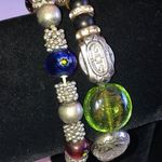 Lot of 2 Silver Tone Beaded Glass Beads Boho Stretchy Bracelets Photo 0