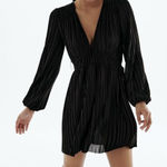 ZARA NEW  PLEATED DRESS V-neck Long balloon sleeves Black Womens‎ Size S Photo 0