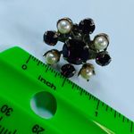 Women Clip On Earrings Purple Color Glass Faux Pearls Rivet Construction Vintage Photo 3