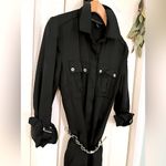 White House | Black Market WHBM Black & Gold Long Sleeve Button-Up Chain Belted Pocketed Midi Utility Dress Photo 2