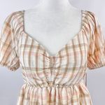 BP New Plaid Sweetheart Neck Peplum Puff Sleeve Photo 7