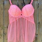 Victoria's Secret NWT Victoria’s Secret Coral Lace Sheer Babydoll Top Sz 36D Photo 0