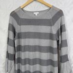 J. Jill‎ Sparkle Flounce Metallic Tonal Stripe Linen Blend Sweater Size S NWT Gray Photo 3