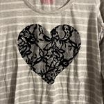 Victoria's Secret  Woman's Grey Striped Lace Heart Nightgown Size Medium Photo 1
