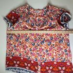 Rose + Olive Floral Smocked Tunic Top Size 1X Multicolor Lightweight Boho Office White Photo 9