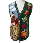 EAGLE'S EYE Vintage Hand Knit Sweater Harvest Pumpkins Fall RARE 1994 Size Med‎ Green Photo 1