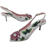 Dolce & Gabbana Jeweled Bellucci Floral Print Slingback Heels White and Pink 35 Photo 4