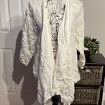 NWOT La. FixSun 100% Linen Coastal cover shrug shawl Beach summer cascade l asymmetric no closure coverups tunic camisole top blouse casual work cardigan Tan Size M Photo 0