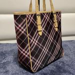 Burberry Blue Label Plaid Tote Bag with Tan Handles Photo 3