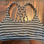 Athleta Medium Crossback Sports Bra Black White Stripe Activewear Photo 0