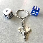 Handmade Y2k Silver Dice Bull Cow Head. keychain , Skater Keychain with Dice charm Photo 0