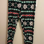 Joyland Womens Leggings M Medium Christmas Print On Black Waist 28” 30” NWT Red Photo 0