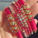 Indian Silk Thread Fabric and Stones Studded bangle Bracelet Red Photo 0