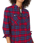 J.Crew Mercantile Plaid Zip Pullover Shirt Small Oversized Red Photo 0