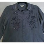 Ariat  Womens Medium Chambray Blue Embellished Top Button‎ Blouse Western Rodeo Photo 1