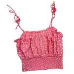 1. State  Womens Pink White Ruffled Smocked Spaghetti Strap Crop Top Size XS Photo 0