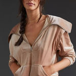 Current Air NWT Oversized Collar Velour Pullover Shirt 1/4 Zip Taupe Tan Small Photo 0