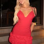 ZARA  Red Floral Hem mini Dress evening date party cocktail wedding Photo 2