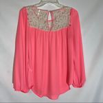 Sage  Neon Pink Top with Lace Size Small Photo 4