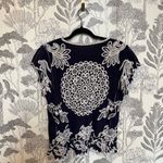 Solitaire  Anthropologie Blue and White Embroidered Boho Blouse top v neck L Photo 1