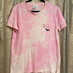 PINK - Victoria's Secret  Tie Dye Pink Pastel Logo Campus T-Shirt, Small Photo 0