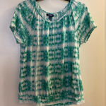 CHAPS  Womens Top Bouse Shirt L Large Green & White Striped Print Beachy Beach Photo 0