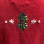 Quacker Factory  Sweater VTG Cardigan Christmas‎ Snowman Red Holiday Knit Medium Photo 3