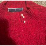 Karen Scott Red Cable Knit Pearl Button Sweater Petite Large Pullover Photo 1