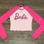 NWT Glitter Barbie Long Sleeve Cropped Shirt Pink Size Large Photo 0