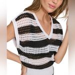 DKNY NWT Swimsuit Cover-Up Black & White Stripe Crochet V Neck Dress Sz L Photo 4