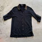 Cable & Gauge  /  Womens Button Down Shirt Studded Collar 3/4 sleeve / black Photo 10