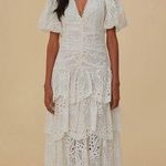 Farm Rio  White Cotton Eyelet Puff Sleeve Midi Dress XXS Photo 0
