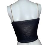 Revolve Evolve med black pu crop top corset gold chain straps eyelet front closure Photo 6