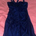 Blue shimmer halter sheath dress with bodice cutout Size 6 Photo 1