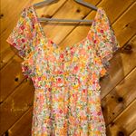 Marissa Olivia bright orange & pink floral vneck ruffle sleeve dress Size L Photo 2