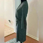 Anne Klein Black & White Wrap Around Long Sleeve Midi Dress Photo 4