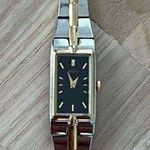 Seiko Ladies Luxury Watch Two-Tone Bracelet Black Rectangular Dial Gold Markers Photo 4
