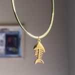 Handmade gold tone stainless steel fish bone boho funky simple necklace🌀🐟🧡 Photo 0