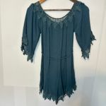 ASTR  The Label Boho Teal Blue Lace Belted‎ Fringe Romper Small Photo 6