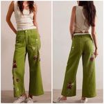 Free People NWOT We The Free Summer Bloom Embroidered Jeans grasshopper combo 25 Photo 1
