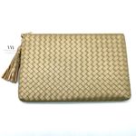 NEW Virginia Wolf Mimi Curateur Golden Woven Clutch Bag Tassel Faux Leather Gold Photo 2