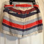 Loft  Linen Blend Striped Belted Shorts Women’s Sz 8 Breathable Red Blue White‎ Photo 1