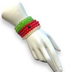 Womens Fashion Bracelets Set of 6 Beaded Stretch Red White Green Photo 4