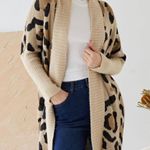 Miss Sparkling Leopard Print Cardigan Cozycore Animal Print Chunky Knit Large Tan Photo 3