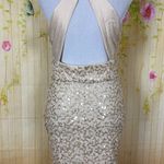 Bebe Sequin Ivory Plunging Neckline Dress Size M Photo 1