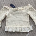 American Eagle  Yellow Ruffled Smocked Crop Top Off Shoulder Blouse Frilled NWT Photo 7