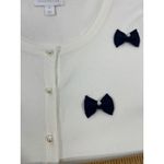 Charter Club Women Knit Cardigan Navy Bow Pearl Button Preppy Feminine White M Photo 3