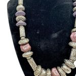 Handmade Mix Media Artisan Silver and Purple Bead Chunky Statement Boho Necklace Photo 1