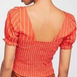 Free People Red Orange Striped Rose Garden Poplin Top Photo 2